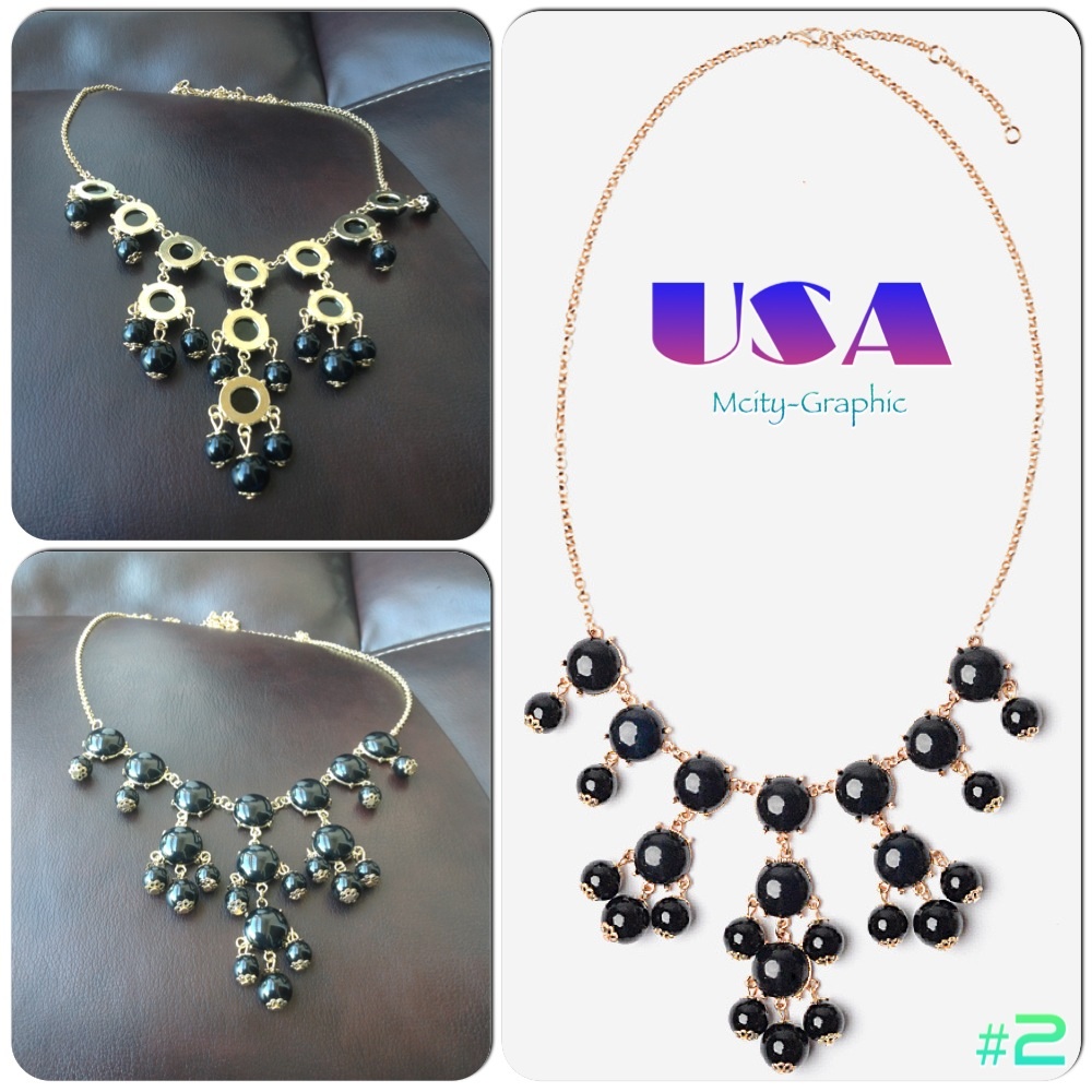 Usa Bubble Necklace #2 , Handmade Bib Necklace, Bubble Statement Necklace Jewelry -- Black