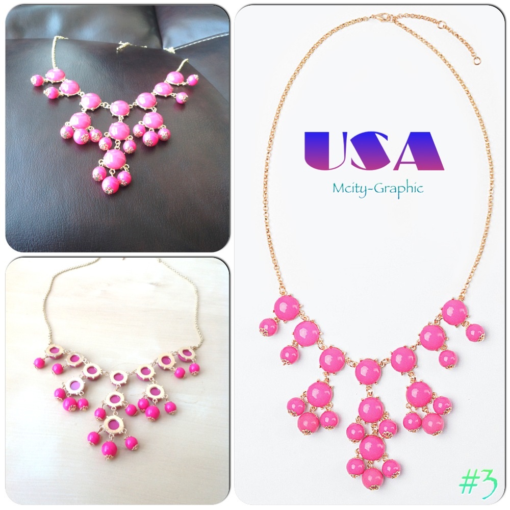 Usa Bubble Necklace #3 , Handmade Bib Necklace, Bubble Statement Necklace Jewelry -- Pink