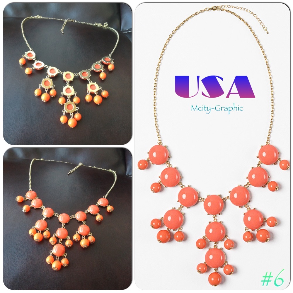 Usa High Quality Bubble Necklace #6, Handmade Bib Necklace, Bubble Statement Necklace Jewelry -- Orange