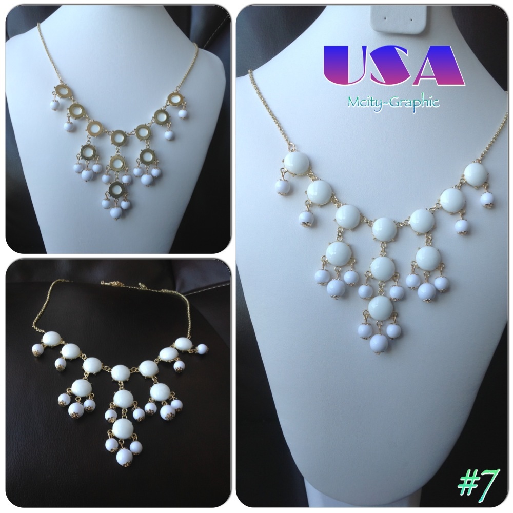Usa High Quality Bubble Necklace #7 , Handmade Bib Necklace, Bubble Statement Necklace Jewelry -- White