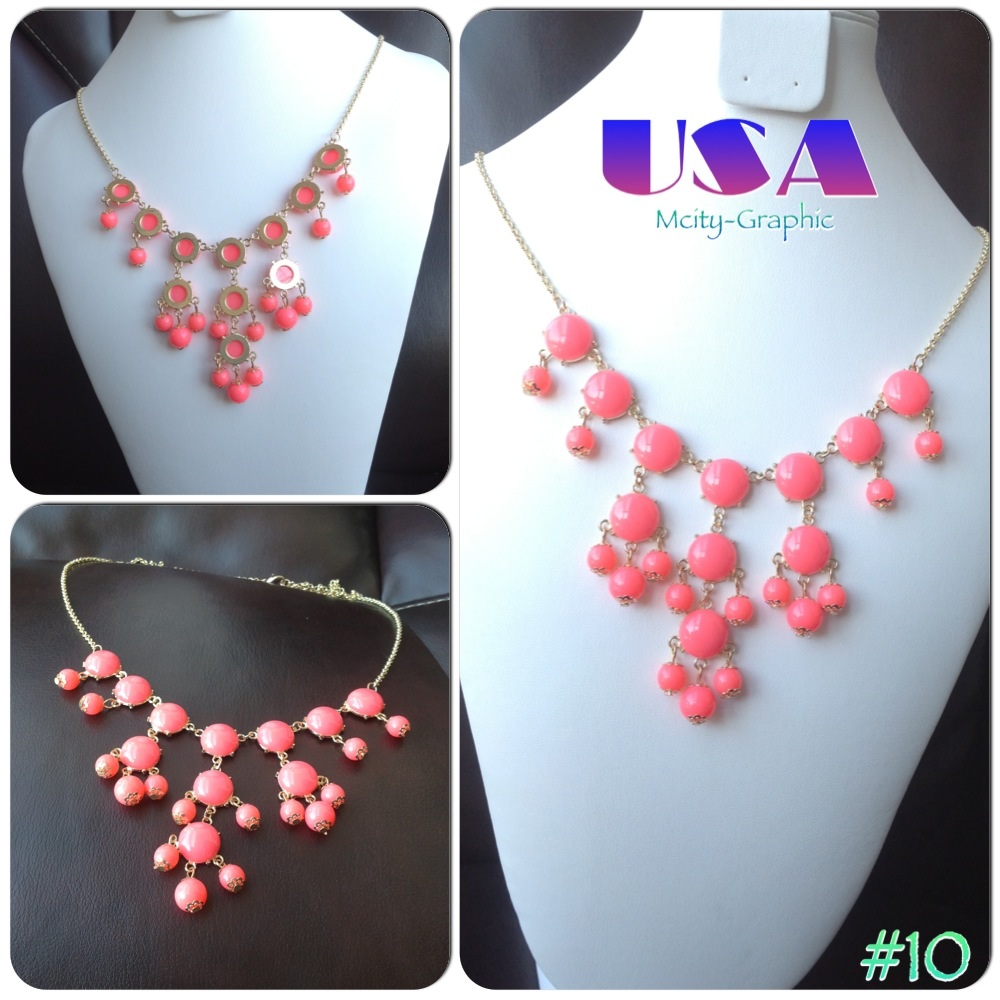 Usa High Quality Bubble Necklace #10 , Handmade Bib Necklace, Bubble Statement Necklace Jewelry -- Sky Pink