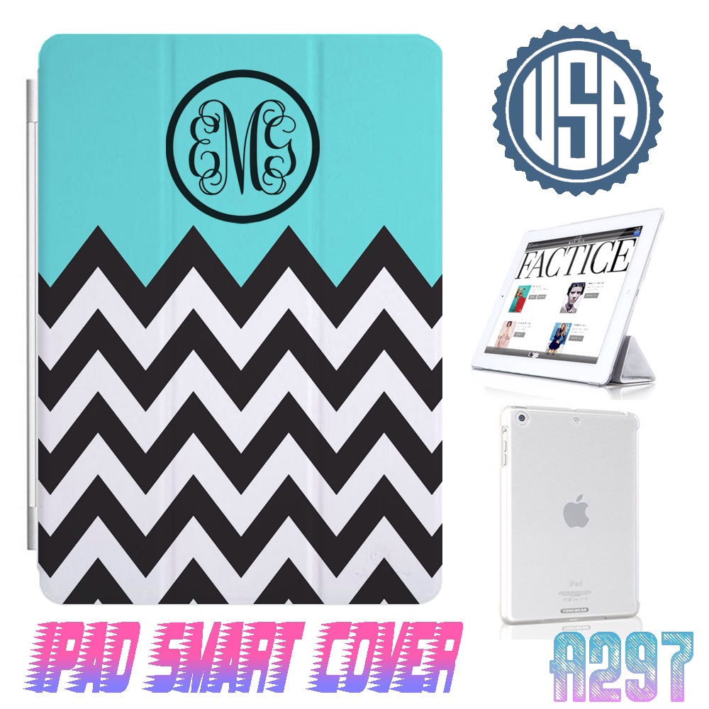 Personalize Monogram Mint Chevron Print @ Ipad Air Smart Cover , Ipad Mini Smart Cover , Ipad 4 Smart Cover , Ipad 3 Case , Ipad 2 Magnetic Sleep