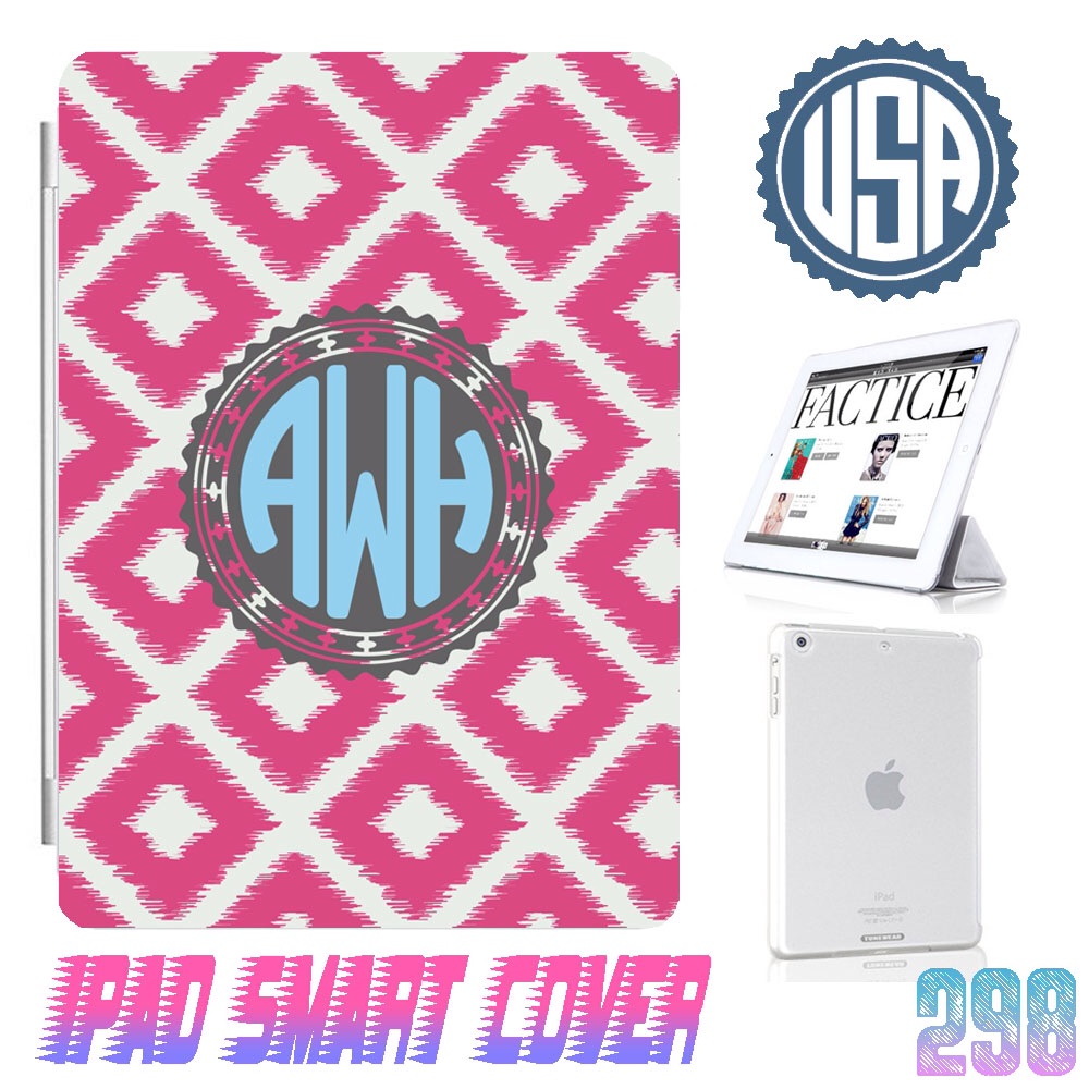 Personalize Monogram Pink Diamond Print @ Ipad Air Smart Cover , Ipad Mini Smart Cover , Ipad 4 Smart Cover , Ipad 3 Case , Ipad 2 Magnetic Sleep