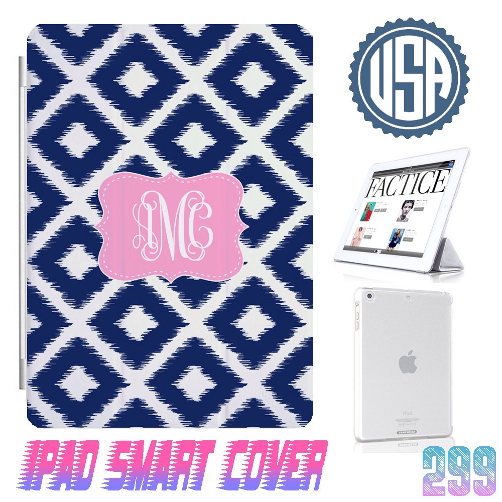 Personalize Monogram Navy Diamond Print @ Ipad Air Smart Cover , Ipad Mini Smart Cover , Ipad 4 Smart Cover , Ipad 3 Case , Ipad 2 Magnetic Sleep