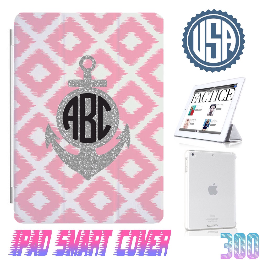 Personalize Monogram Anchor Light Pink Diamond Print @ Ipad Air Smart Cover , Ipad Mini Smart Cover , Ipad 4 Smart Cover , Ipad 3 Case , Ipad 2