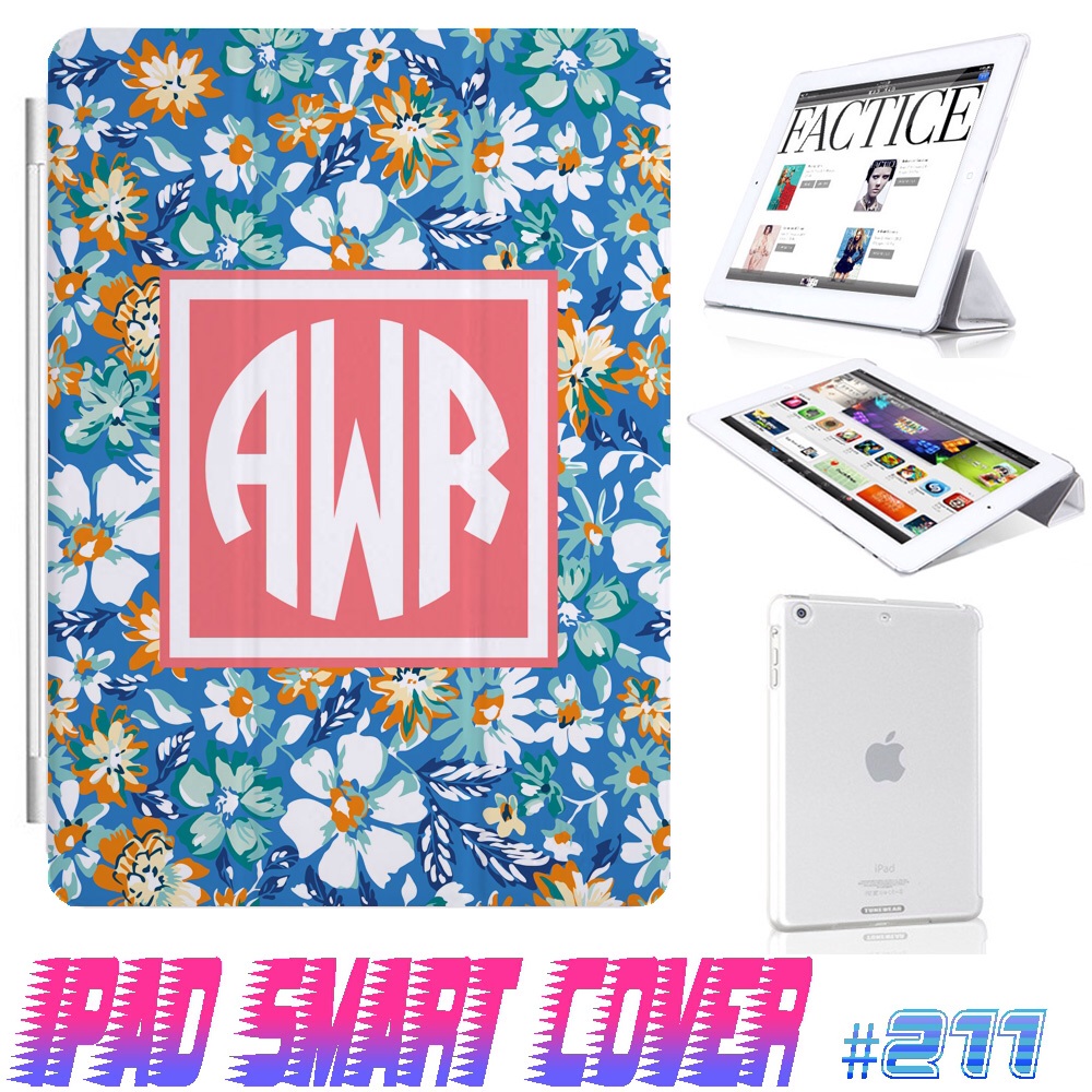 Custom Monogram Flower Floral Print Ipad Air Smart Cover , Ipad Mini